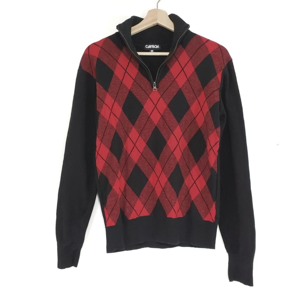 Carbon | 1/4 Zip Argyle Plaid Preppy Sweater